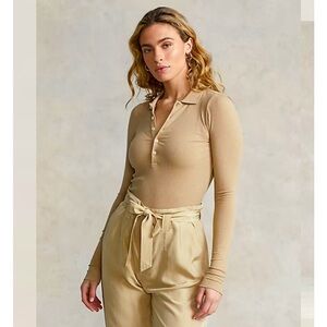POLO RALPH LAUREN Ribbed Long-Sleeve Polo Shirt Size Small Nwt